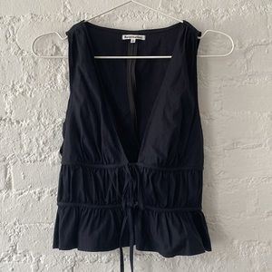 Reformation top with back zipper, runched tie front